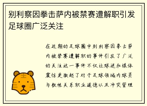 别利察因拳击萨内被禁赛遭解职引发足球圈广泛关注